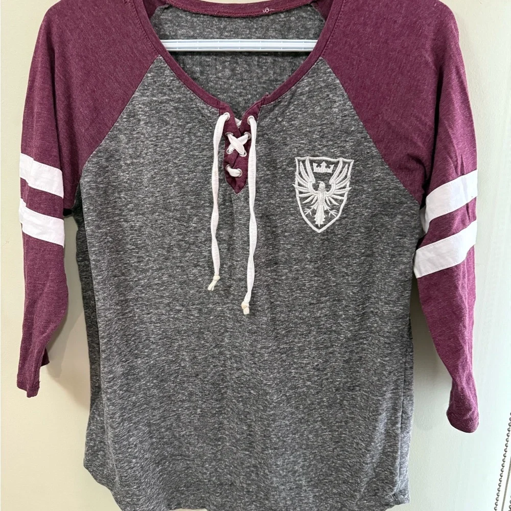 Gray and Red Raglan 3/4 Sleeve Tie Front Jersey - Picture 3 of 7